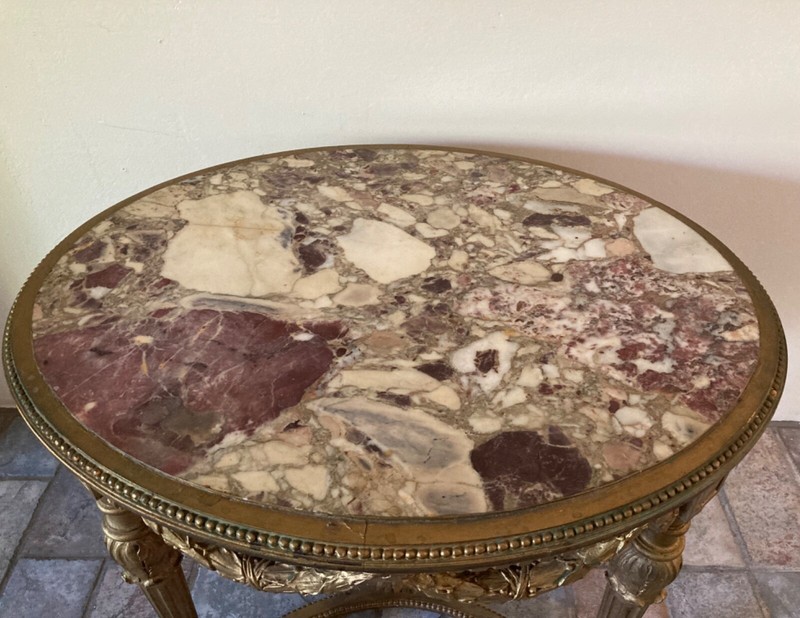 Antique French-made Louis XVI Purple & Pink Brecciated Marble Oval Center Table gallery