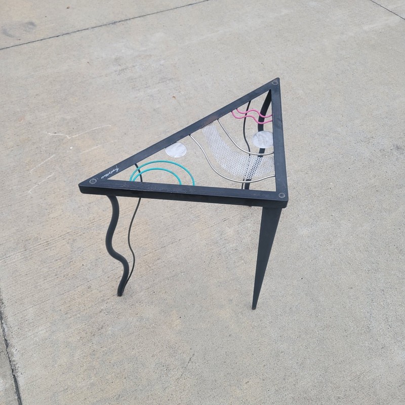Post Modern Memphis Style Steel Triangle Side Table Italy 1980s Signed Artist gallery