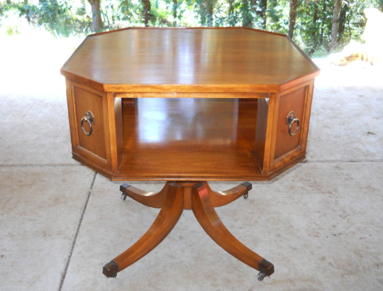 Mid Century Danish Modern Octagon 2 Tier Drum Table French Country Regency