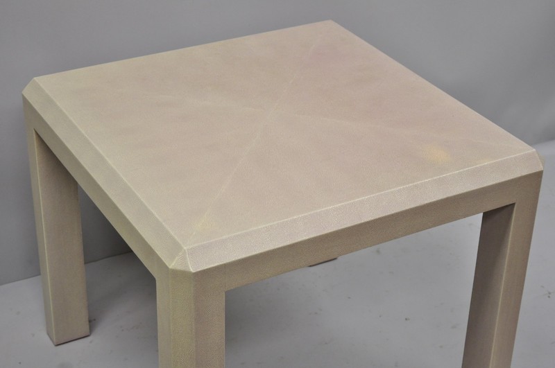 Karl Springer Style Pink Purple Shagreen Faux Shark Skin Parsons Side Table gallery
