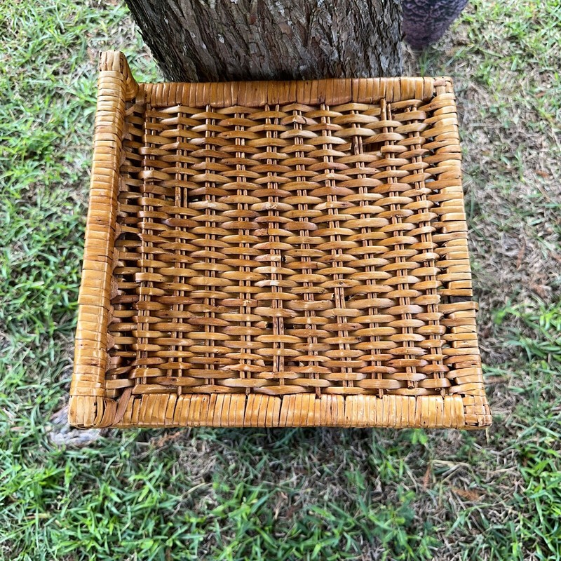 Vintage 26” Bamboo Woven Rattan Wicker Side Table 4 Shelves Bohemian Beach Brown gallery