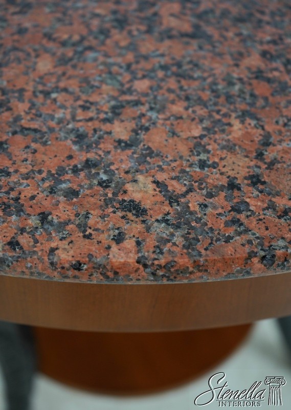 L68397: BAKER Carved Round Walnut Marble/Granite Top Lamp Table gallery
