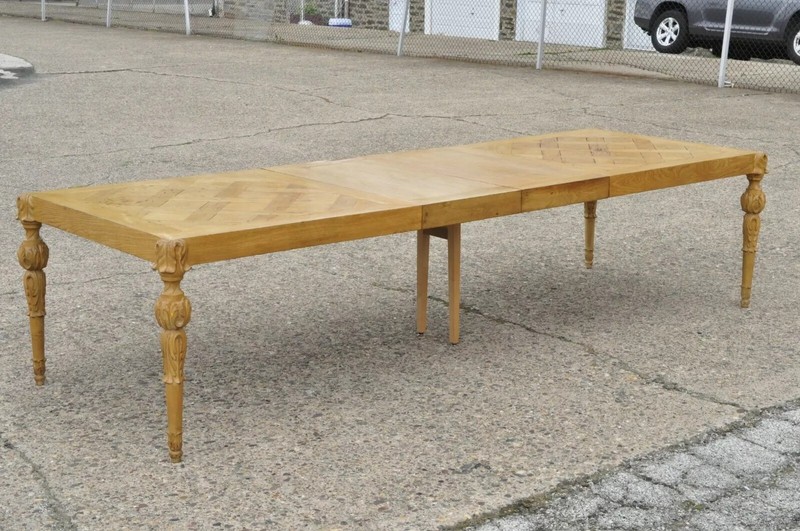 French Baroque Parquetry Inlay Dining Table of 18th C. Oak Wood Plank Flooring gallery