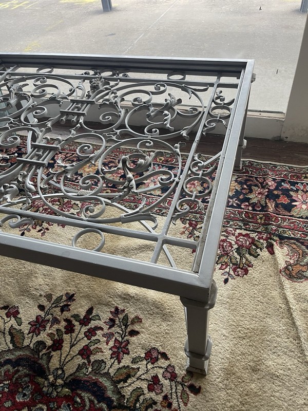 19th Century Style Wrought Iron Coffee Table with Beavled Glass Top gallery