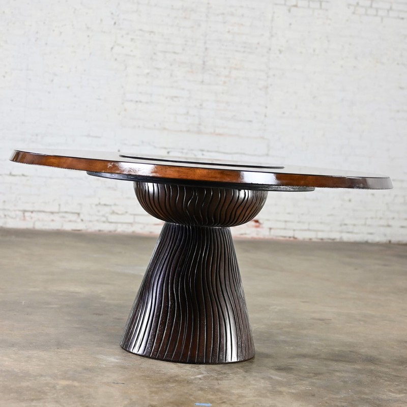 Modern Round Tassel Style Pedestal Base Dining Table Attr to Bernhardt Cascade gallery