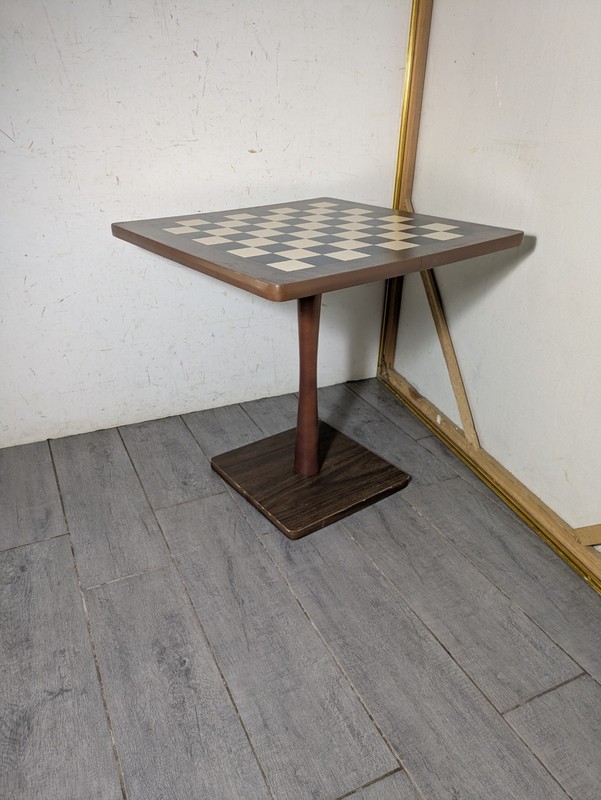 Vintage Mid Century Modern Chess Checkers Game Board Pedestal Table Wood K89 gallery