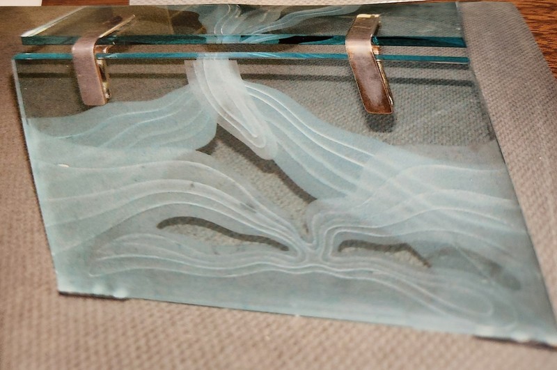 Vintage Etched Glass Coffee Table w/ Brass in Style of Fontana Arte ITALY 1960's gallery