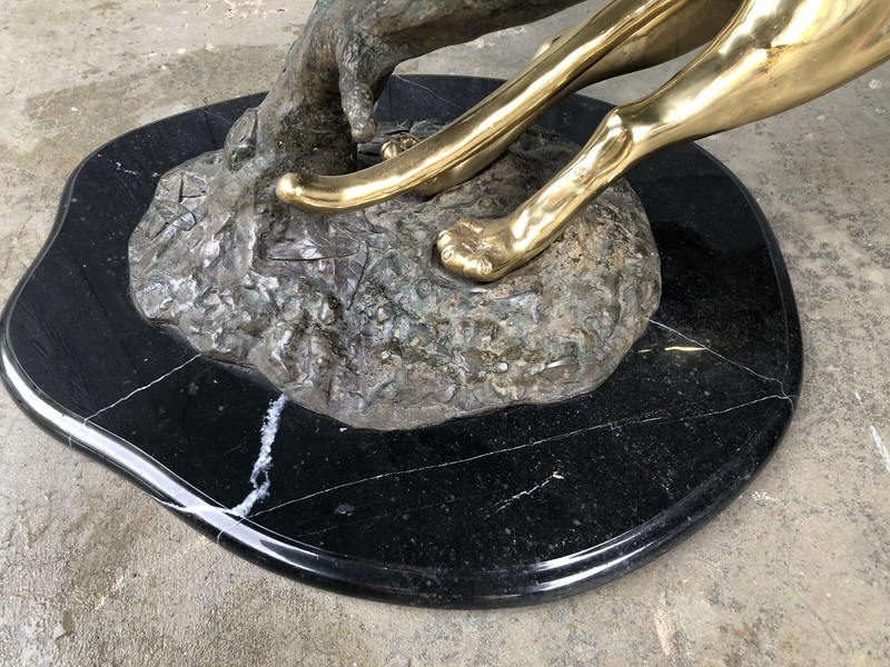 MAISON JANSEN Gilded Cast Bronze Jaguar Marble Coffee Table Mid Century gallery