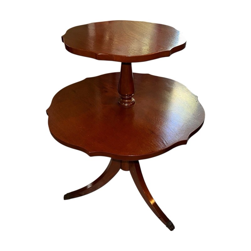 Solid Hardwood Two Tier Table Mahogany Finish Brass Feet gallery