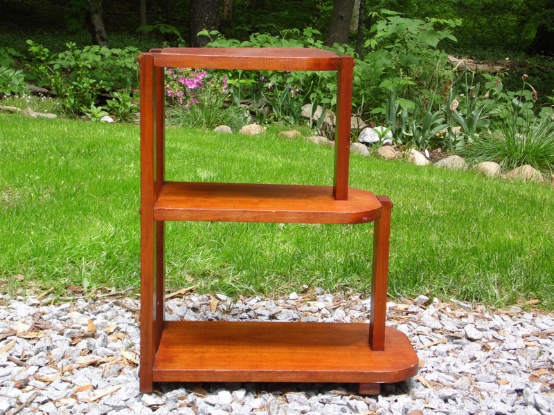 Vintage Art Deco Style Solid Wood Three Tiered Step End Table Stand gallery