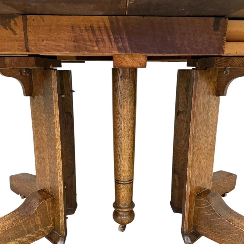 Antique Mission Oak Round Dining Table – 2 Leaves – c.1900 #22497 gallery