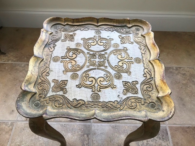 Vintage Italian Florentine Accent Table Gold Gilt Tones & Off White, Ornate gallery