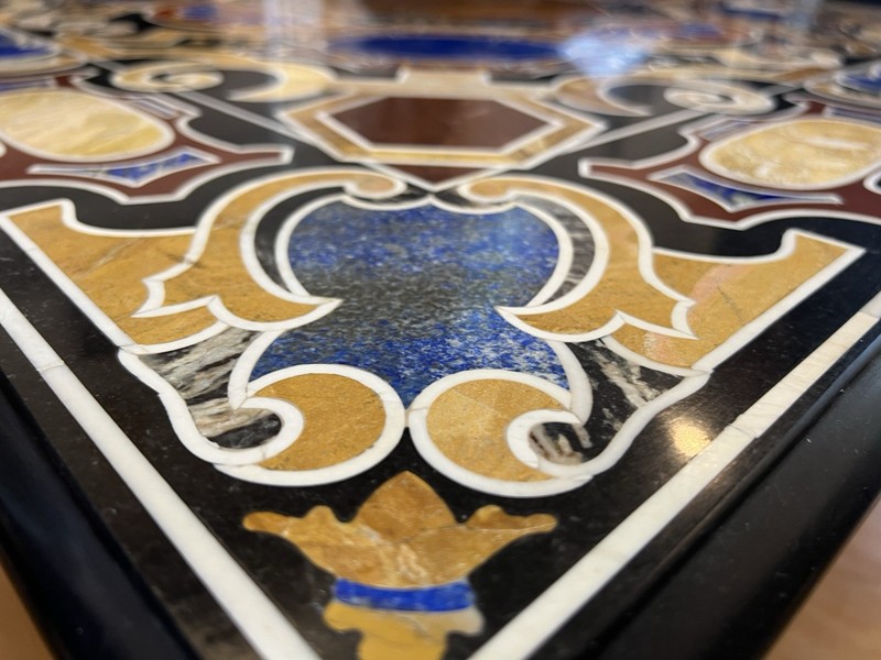 Italian Marble Pietra Dura Center Table – Intricately Inlaid Stone Top gallery