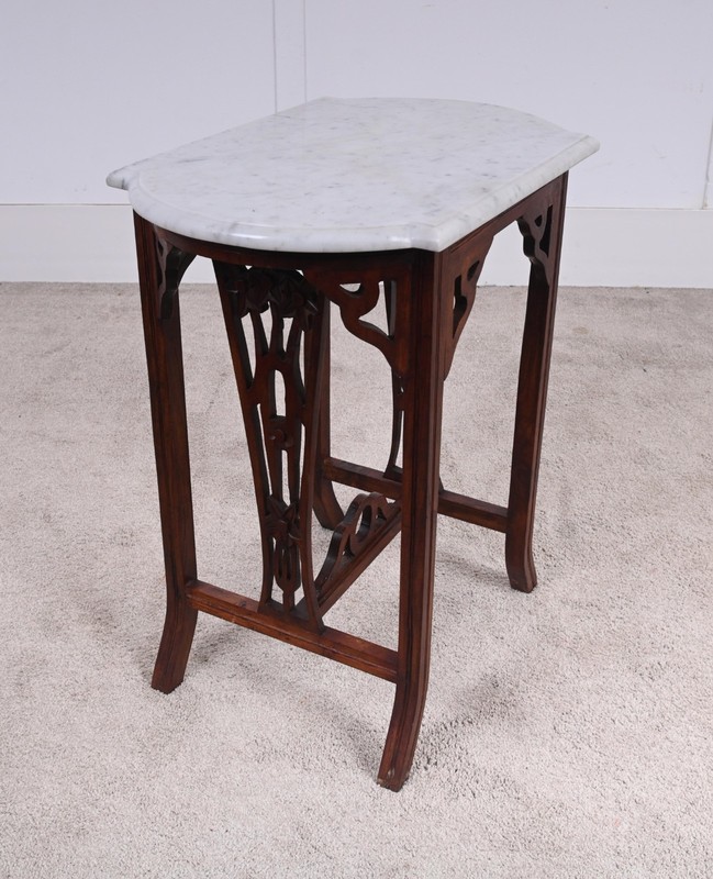 Arts and Crafts Side Table Marble Top Occasional 1900 gallery