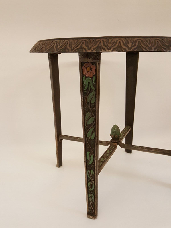Vintage 30s 40s steel low round table art deco floral / vine accents 18.5" tall gallery