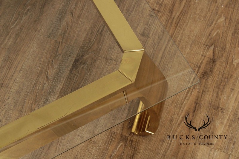 Hollywood Regency Asian Inspired Brass and Glass Coffee Table gallery