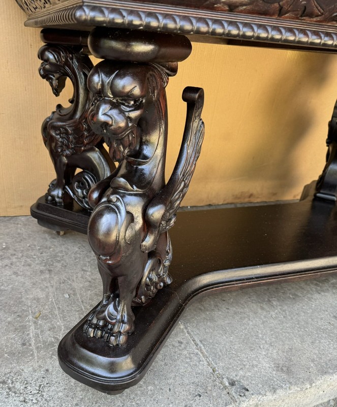 R. J. HORNER CARVED WINGED GRIFFIN LIBRARY TABLE gallery