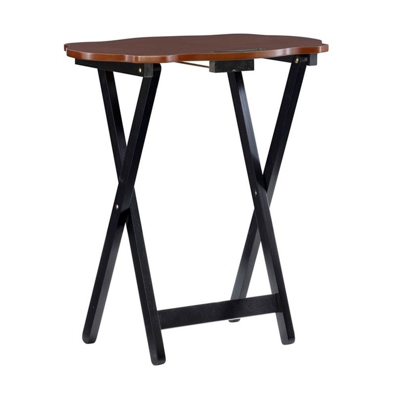 Linon Serpentine Five Piece Wood Tray Table Set in Hazelnut and Black gallery