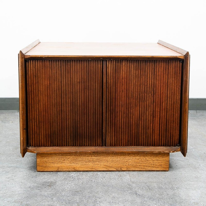 Mid Century Modern End Table Lane Cabinet Square Walnut 2 Doors Side Table MCM gallery