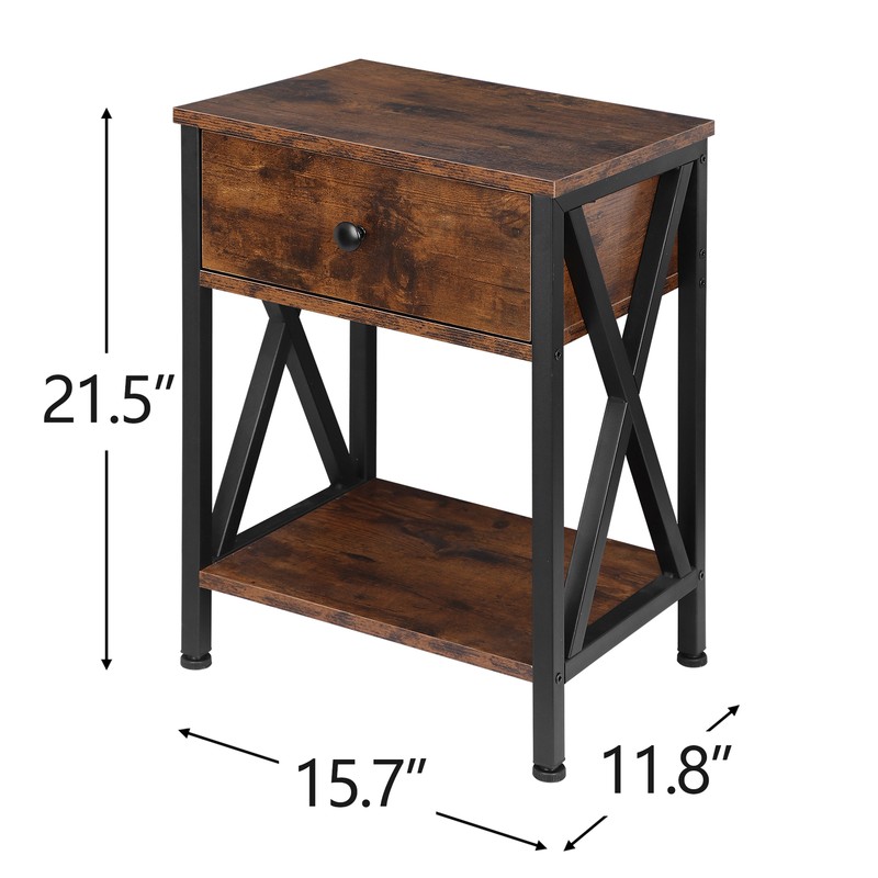 Set of 2 End Tables X-Design Metal Frame Sofa Side Tables for Bedroom Home Brown gallery
