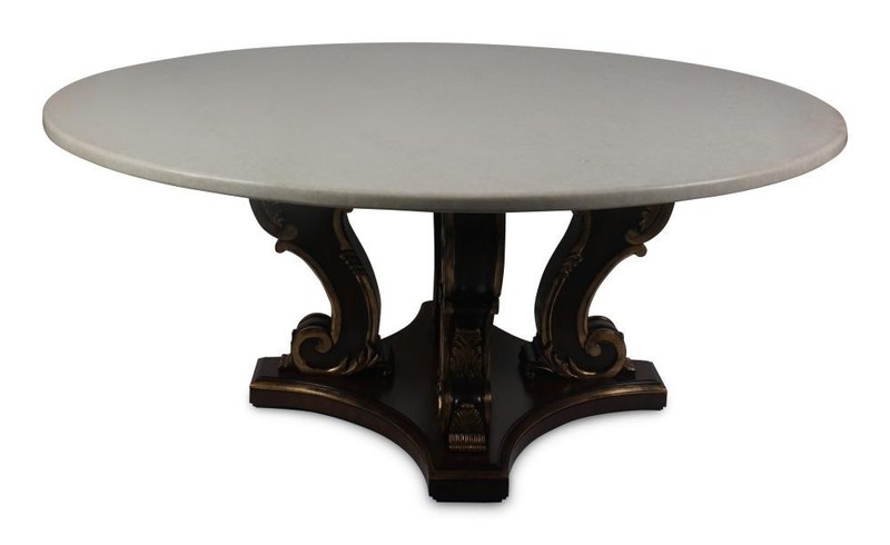 Henredon Mahogany & Gilt Center Table Console Table Marble Top Table
