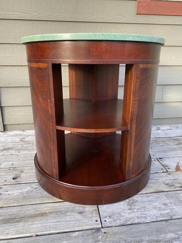 Baker Furniture Empire Banded Mahogany Drum Table With Green Top