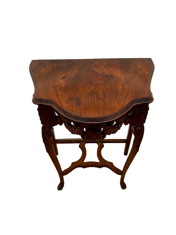 French Victorian Demilune Console Table Hand Carved Petite size Mahogany gallery