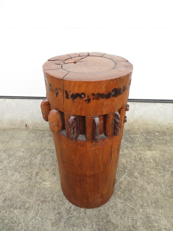 ANTIQUE 19th c SUGAR CANE MILL PRESS Pedestal SIDE TABLE PLANT STAND Solid Wood