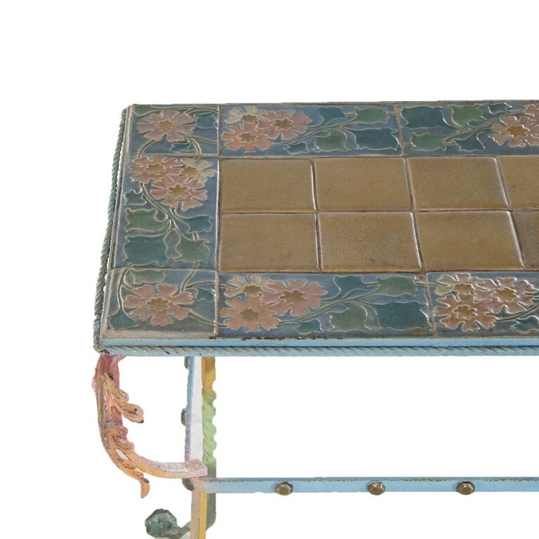 Arts & Crafts Rookwood Pottery Tile Top Wrought Iron Table C1910 gallery