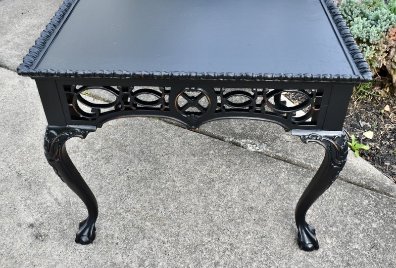 Vintage Wellington Hall Chippendale Style Mahogany Table in Distressed Black gallery