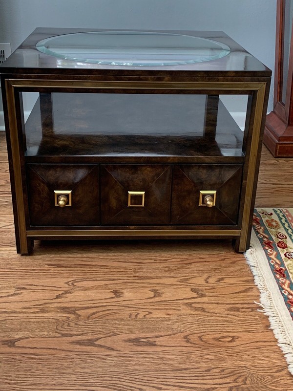 BERNHARD ROHNE For MASTERCRAFT Burl Wood Table w/Glass Insert