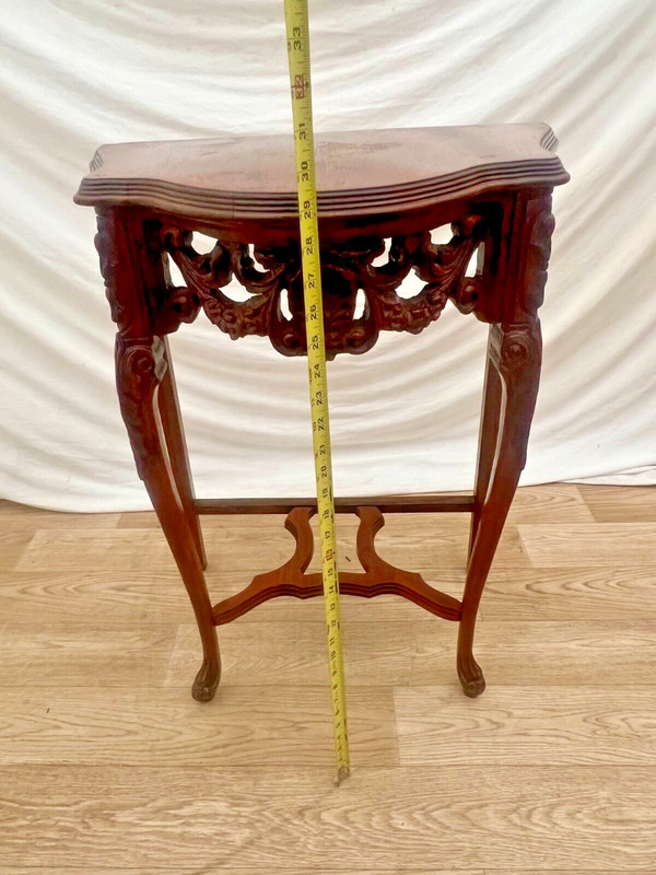 French Victorian Demilune Console Table Hand Carved Petite size Mahogany gallery