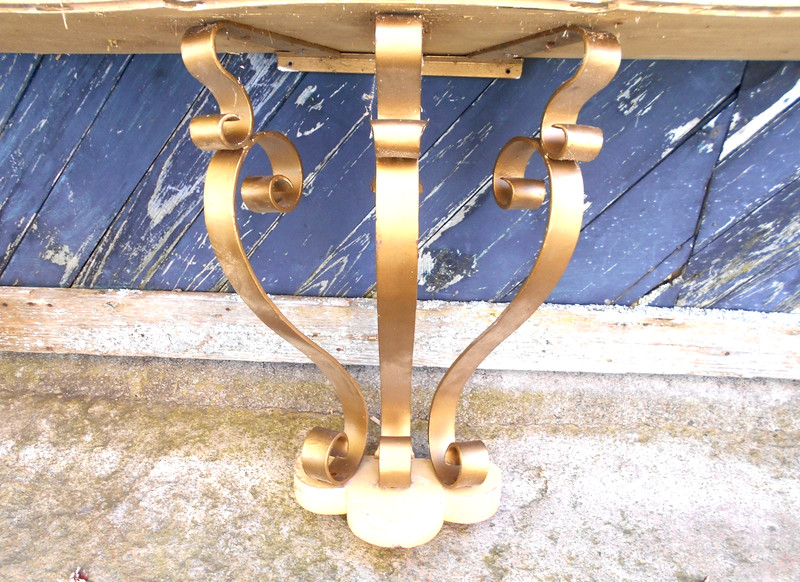 VINTAGE ART NOUVEAU~ART DECO WROUGHT IRON WALL MOUNT CONSOLE TABLE
