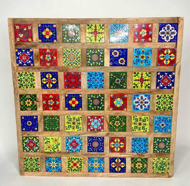 Vintage Handmade Monterey Style Top Table Riser 36 Colored Tiles Folk Art 18x18 gallery