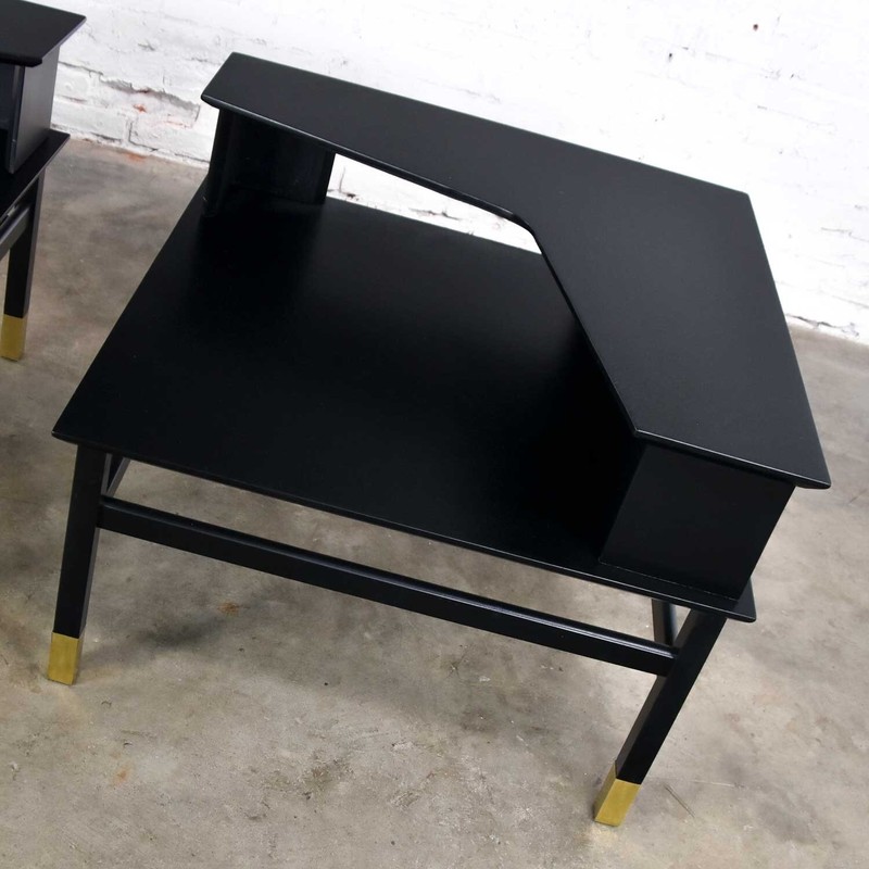 2 MCM Founders Corner Step Tables Black Brass Sabots Coronado Grp Luther Draper gallery