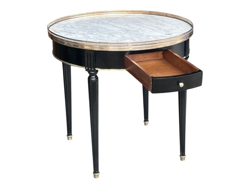 1920s French Louis XVI Parlor Table With Carrara Marble & Brass Gallery gallery