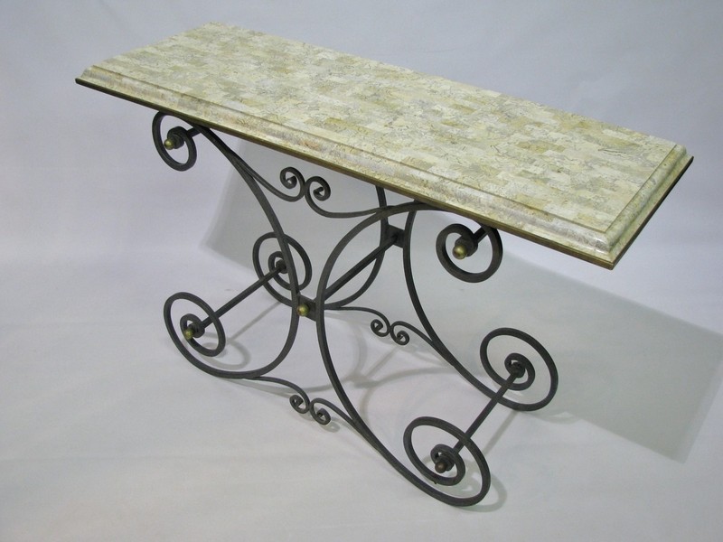 Maitland Smith Iron Baker's Table With Tesselated Stone Top; Nr. Mint to Mint gallery