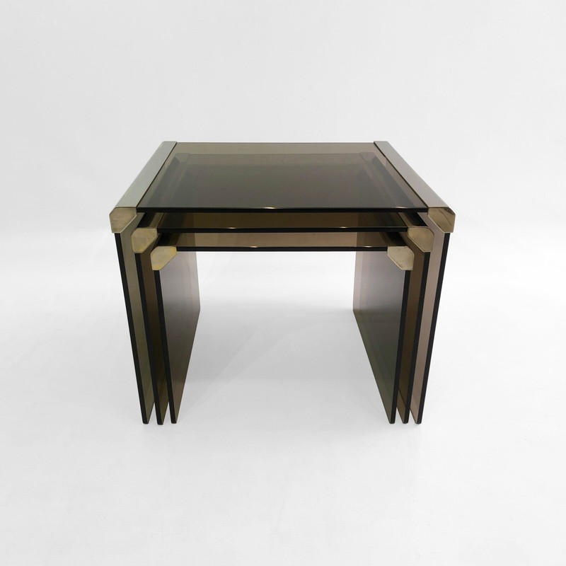 Gallotti & Radice Smoked Glass Nest Chrome Tables 1980s Coffee Vintage Retro gallery