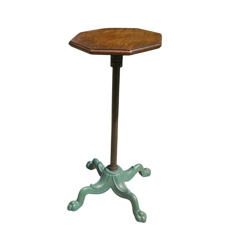 Vintage Mid Century Cast Iron Bottom Accent Table Octagon Top Green Gold