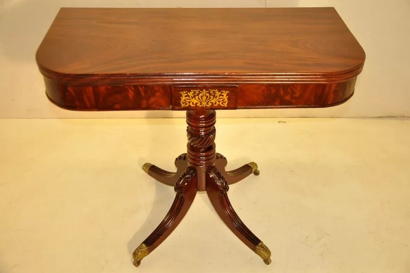 19th Century English Regency Mahogany Game Table on Metal Casters, card Table gallery