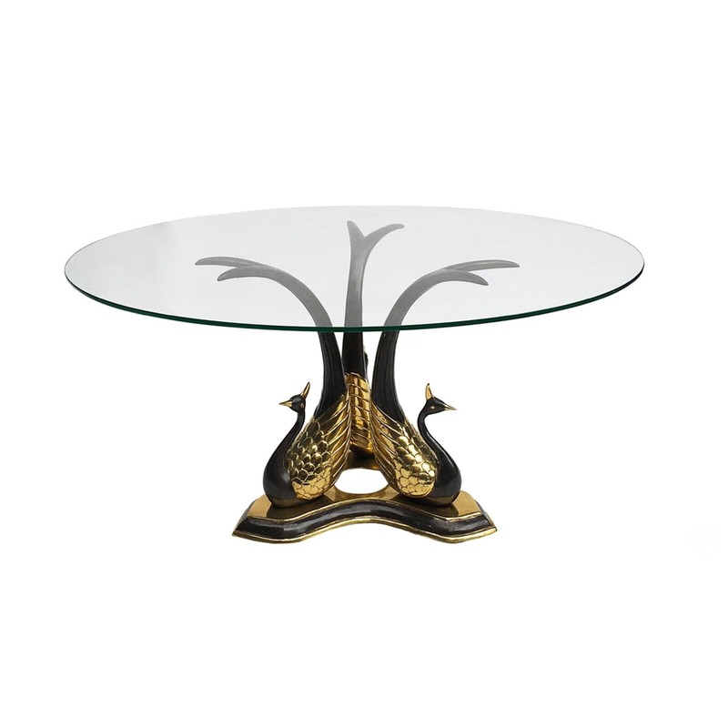 Brass Peacock Coffee Side Table Hollywood Regency Midcentury Modern Vintage bird