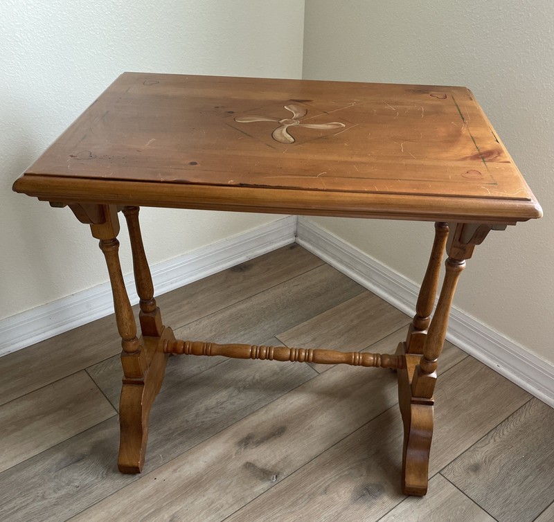 Victorian Eastlake Style Hand Painted & Carved Yew Wood Side Table Night Stand