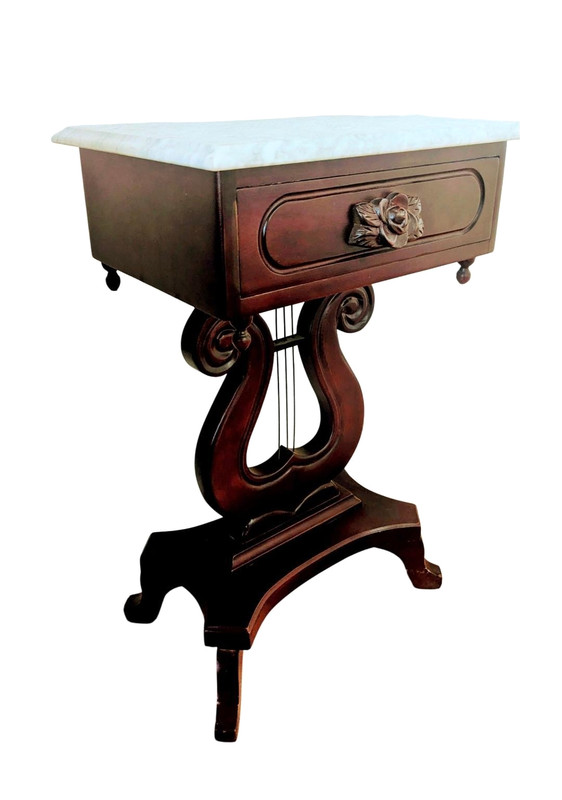 Vintage Victorian Style Lyre-Harp Mahogany Italian side table Marble top gallery