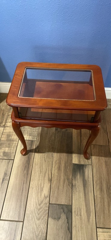 Vintage Queen Anne Style Display Box End Table Glass Curio gallery