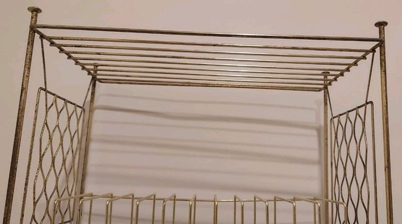 Vintage MCM Brass Metal Wire Magazine Record Rolling Table gallery