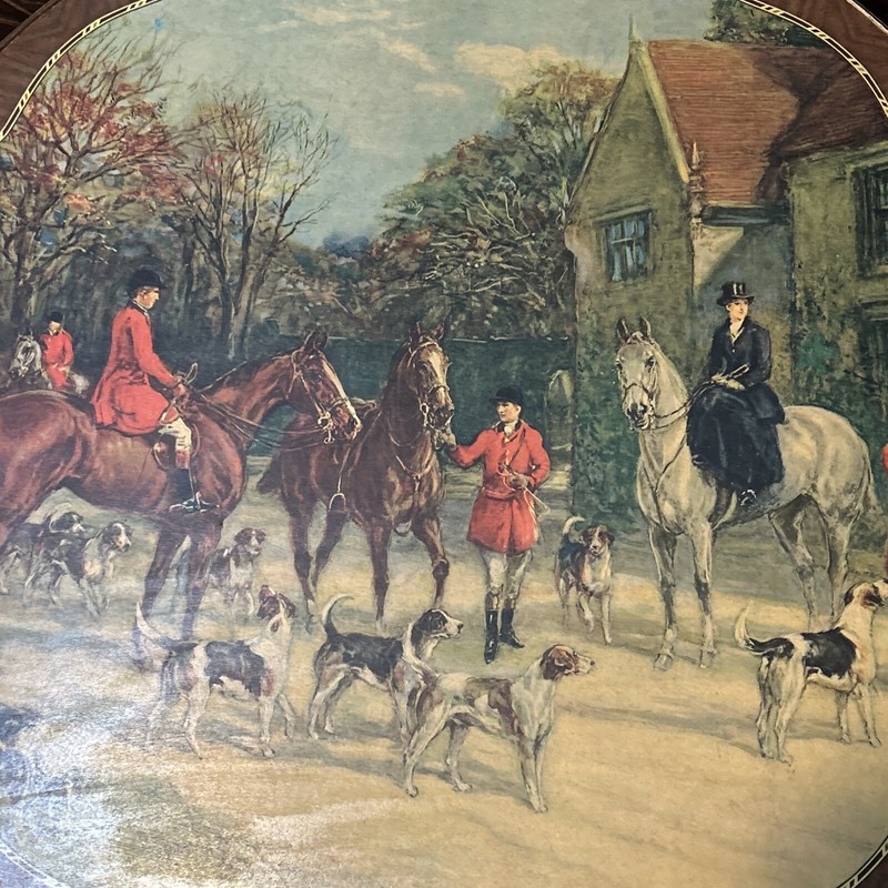 Vintage Walnut Folding Table by Bridge Tables&Novelties,Lowell Mass w/Hunt Scene gallery