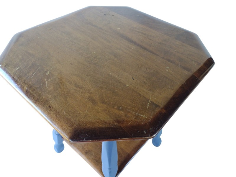 Antique Turned Solid Walnut Wood Hexagon Lamp Table End Side Accent Victorian gallery