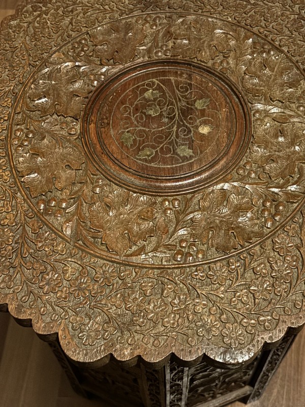Vintage Anglo Indian Carved/Inlaid Side Table 19”H x 18”W gallery