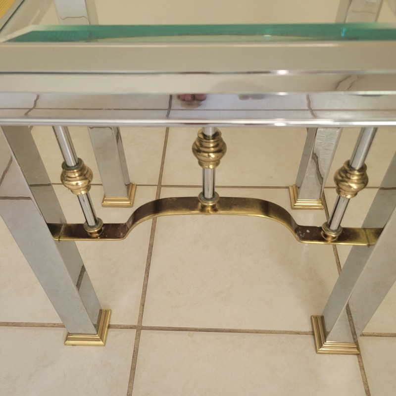 Vntg Mastercraft Style Chrome Brass Glass End Table Hollywood Regency MCM Side gallery