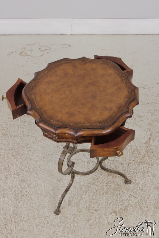 LF72087: Leather Top Wrought Iron Base Mahogany Side Table gallery